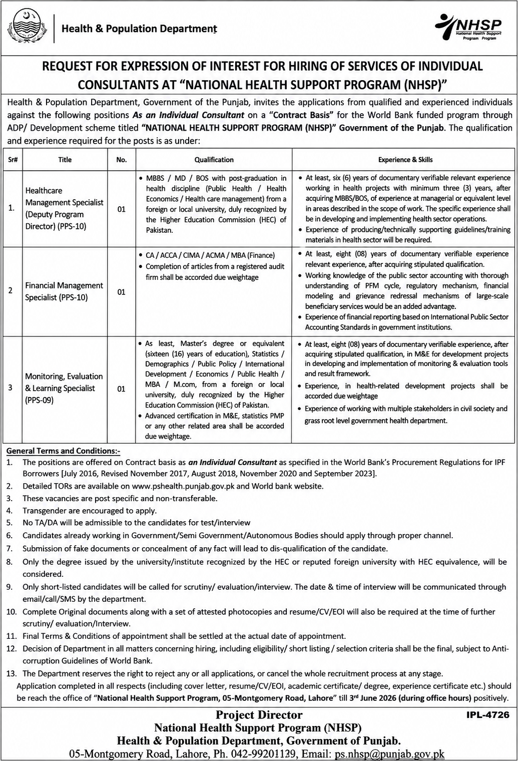 Health and Population Department Jobs 01