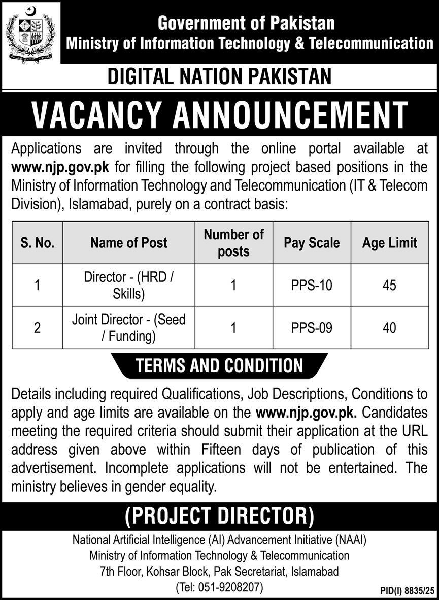 Ministry Of IT & Telecommunication Jobs 01
