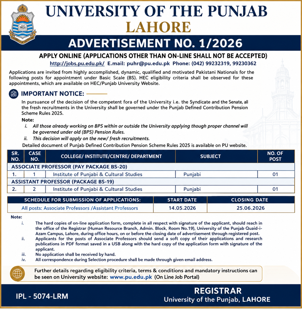 University of Punjab Jobs 01